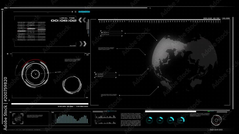 4K UI User Interface with HUD pi bar text box table black background for cyber technology and futuristic concept with grain processed 4K UI User Interface with HUD pi bar text box table black background for cyber technology and futuristic concept with grain processed