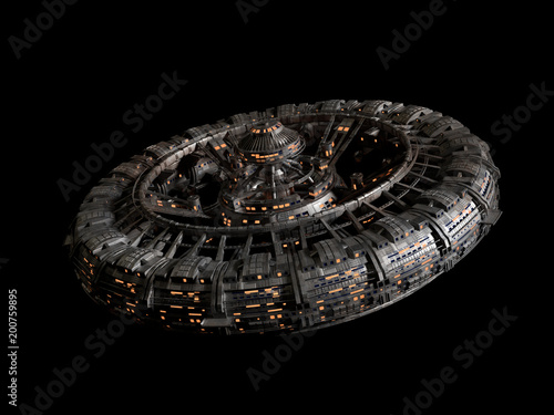 futuristic space station isolated on black background, high detail spaceship ...
