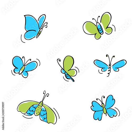 color butterfly's made in doodle style. Kid illustration