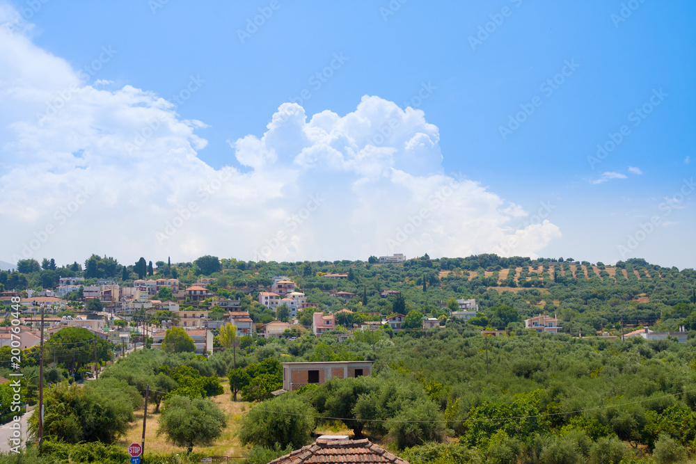 View on mountains and houses near Patras, Peloponnese, Greece