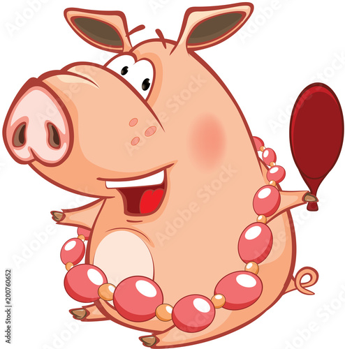 Fototapeta Naklejka Na Ścianę i Meble -  Illustration of a Cute Pig. Cartoon Character 