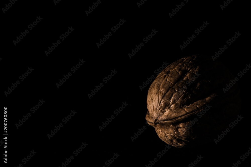 Walnut in front of black background Walnut in front of black background