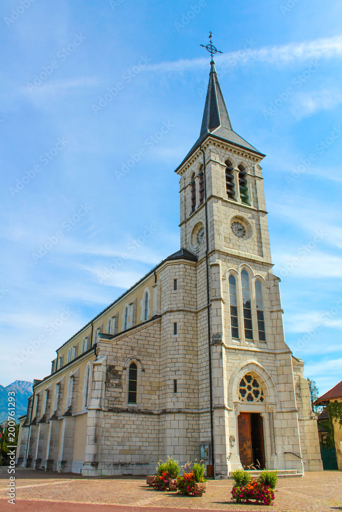Fototapeta premium Church and Cemetery in French Alps, Sevrier