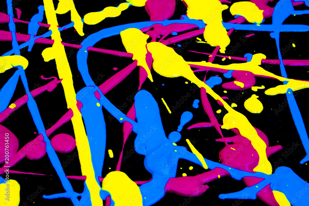 Fototapeta Farba ikony i plamy Neonowe kolory na czarnym tle Abstrakcyjna zabawa w tle