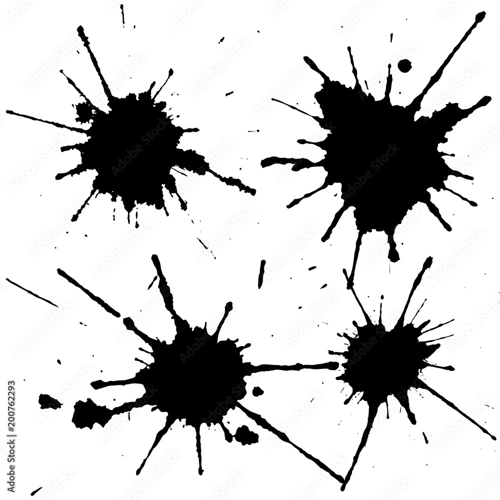 Black ink paint spots. Drops texture isolated on white background. Set for grunge splash textures. Vector illustration. Black ink paint spots. Drops texture isolated on white background. Set for grunge splash textures. Vector illustration.