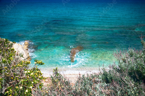 Pure sea water. Beautiful sea in Hersonissos on Crete. Greece