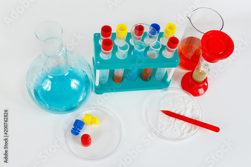 Tools and equipment for scientific research on a white background