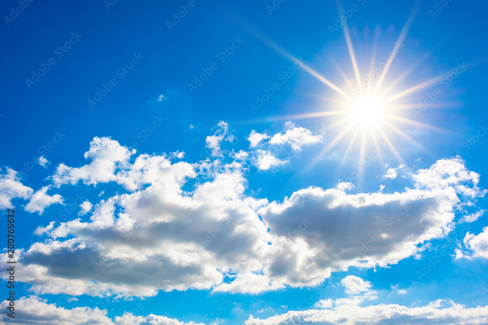 Summer background, wonderful blue sky with bright sun Summer background, wonderful blue sky with bright sun
