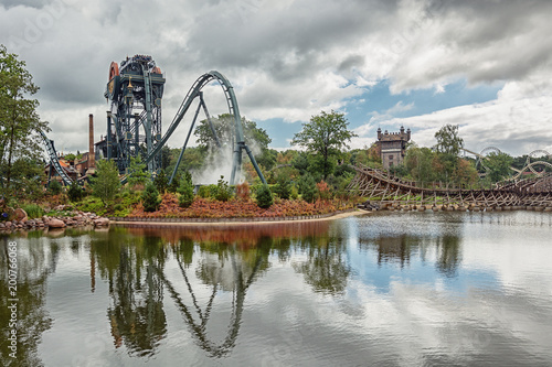 The dive coaster The Baron at the amusement park Efteling in the Netherlands