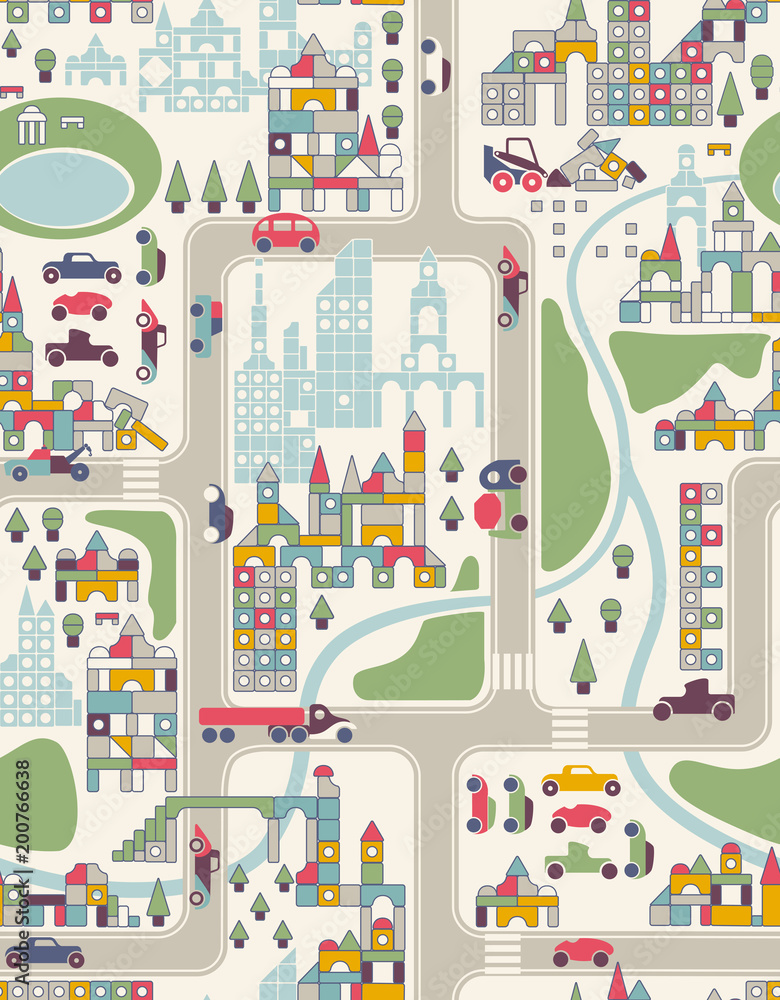 Fototapeta toy city and roads, map, cars