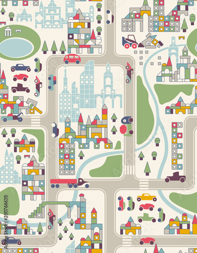 toy city and roads, map, cars