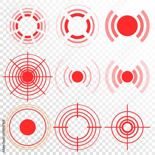 Pain Icon Set Vector. Circle. Ache, Hurt, Anguish. Symbol Throbbing Pain. Isolated Illustration