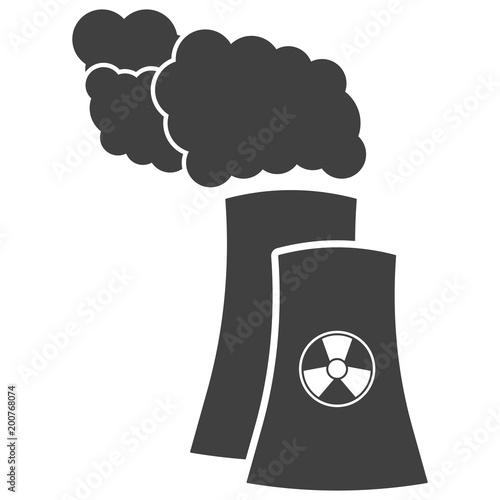 Nuclear power plant silhouette icon in flat style. Non-renewable energy source symbol isolated on white background