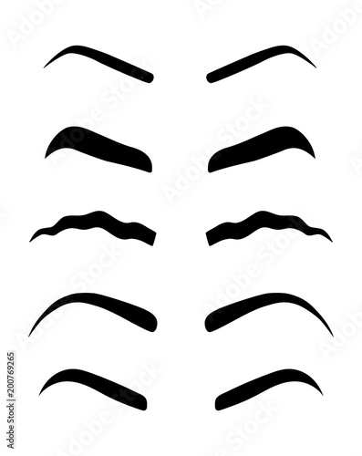 types of women's eyebrows. Vector Illustration. Eyebrow waves. A new trend 2018. Stencil.