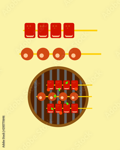 satay, indonesian food, sate, barbeque icon vector, asian food