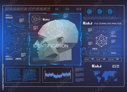 Concept of face scanning accurate facial recognition biometric technology. 3D Low Poly Face Scanning, virtual reality