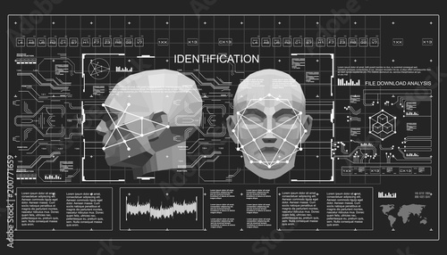 Concept of face scanning accurate facial recognition biometric technology. 3D Low Poly Face Scanning, virtual reality