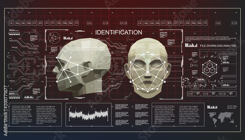 Concept of face scanning accurate facial recognition biometric technology. 3D Low Poly Face Scanning, virtual reality