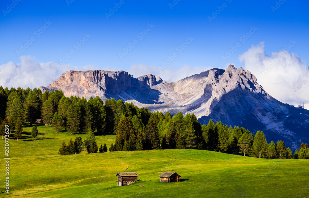 Mt.Langkofel at sunset, view from Seiser Alm, Dolomites, Italy