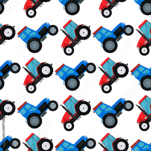 Agriculture industrial farm equipment seamless pattern background machinery tractors combines and excavators vector illustration.
