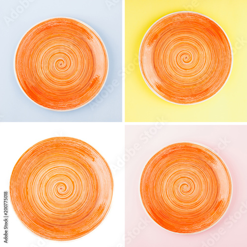 Orange round ceramic plate with spiral pattern