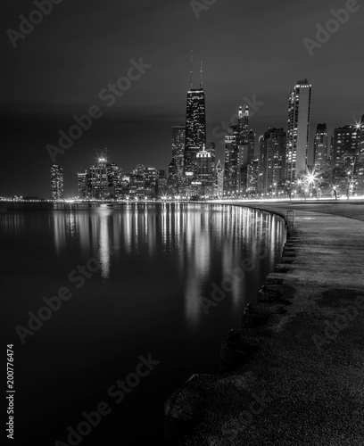 The night skyline of Chicago from North Ave Beach 