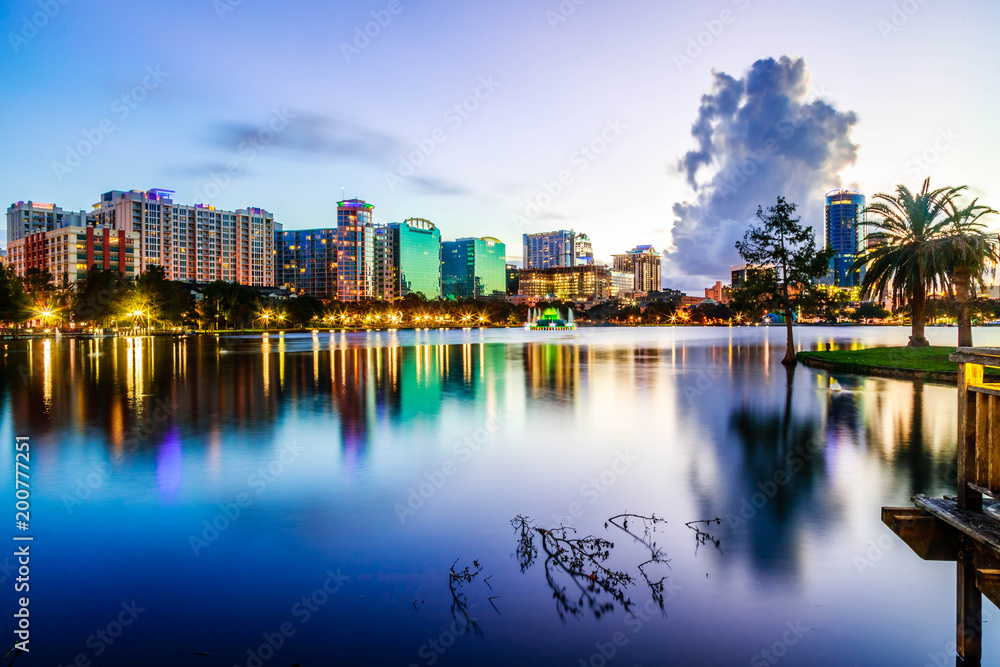 Sunset Lake Eola in Downtown Orlando