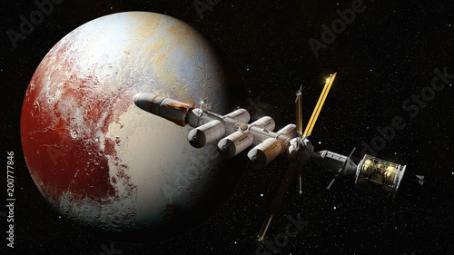 spaceship in orbit of dwarf planet Pluto