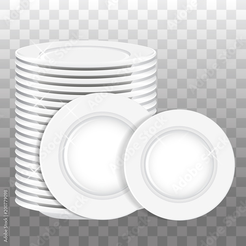 Stack of white plates and two plates isolated. Vector photo