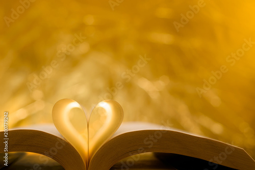 Heart-shaped paper inside a book. The heart is the symbol of love.