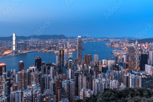 Hong Kong city view from the Peak at twilight