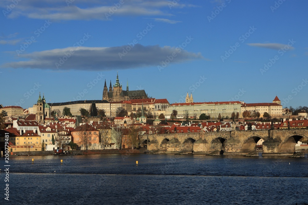 panoramic view to the Charles bridge in Prague