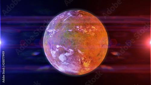 Fototapeta Naklejka Na Ścianę i Meble -  beautiful exoplanet, part of an alien binary star system with a red and blue star (3d space rendering)