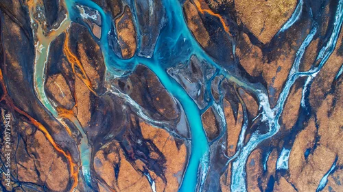 Panel kuchenny z motywem Aerial view and top view river in Iceland. Beautiful natural backdrop.