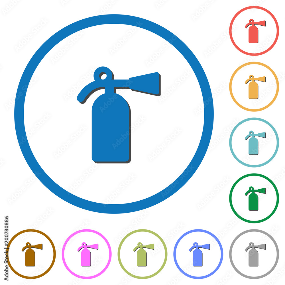 Fire extinguisher icons with shadows and outlines Fire extinguisher icons with shadows and outlines