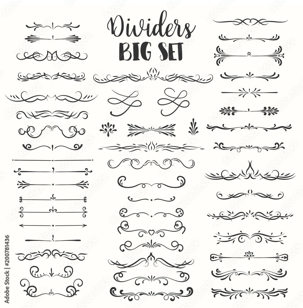Decorative flourishes. Hand drawn dividers. Vector swirls and decorations Ornate elements Decorative flourishes. Hand drawn dividers. Vector swirls and decorations Ornate elements