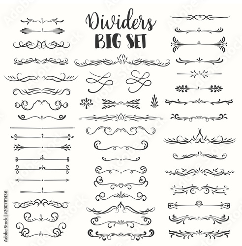 Decorative flourishes. Hand drawn dividers. Vector swirls and decorations Ornate elements