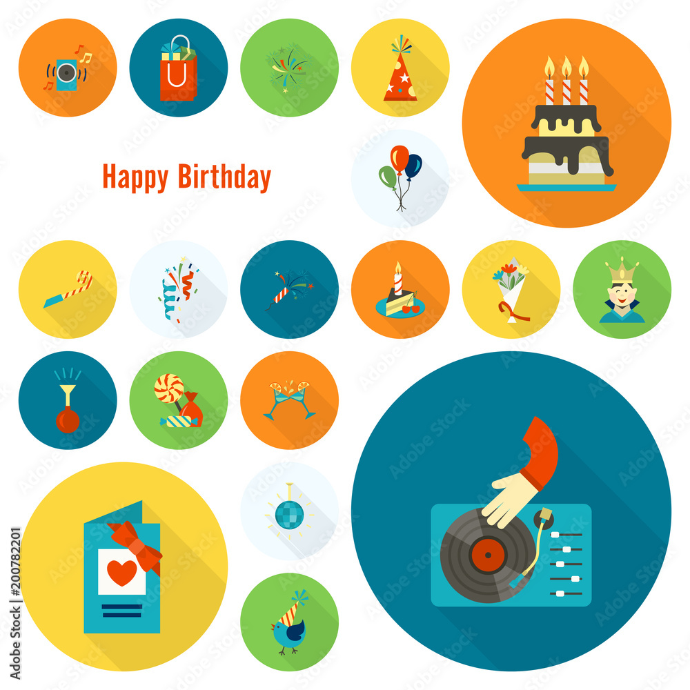 Happy Birthday Icons Set Happy Birthday Icons Set