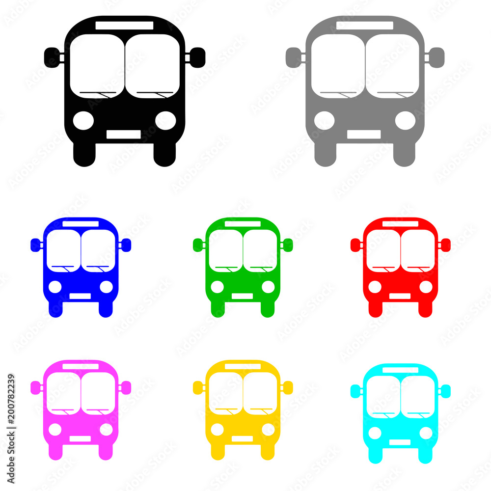 bus vector set in multiple colors on white background
