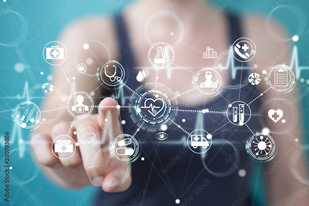 Businesswoman using digital medical interface 3D rendering Businesswoman using digital medical interface 3D rendering