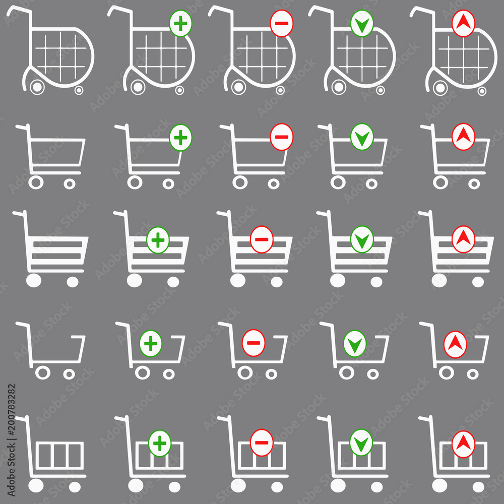 shopping cart vector set - shopping basket - grey background