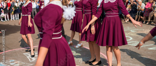 Photos elegant graduates are dancing waltz