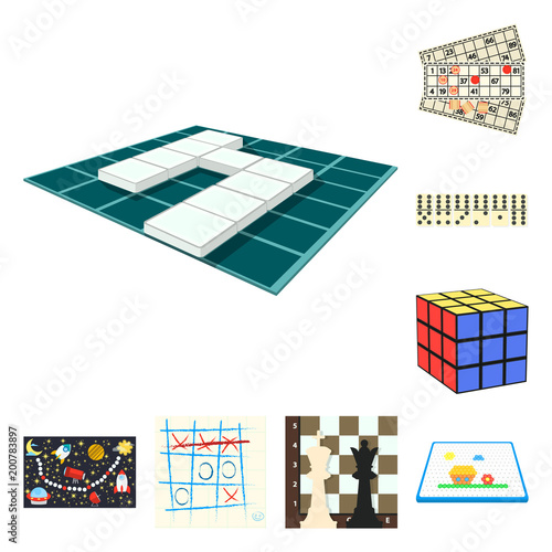 Board game cartoon icons in set collection for design. Game and entertainment vector symbol stock web illustration.