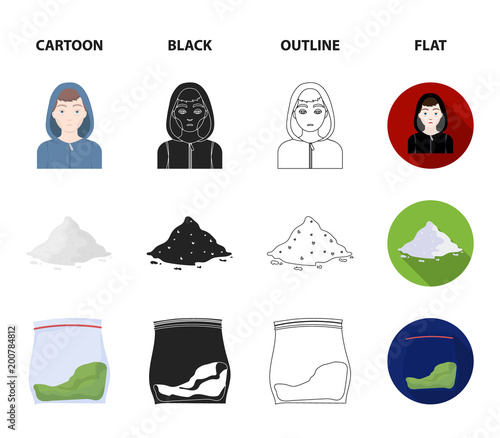 Addict, cocaine, marijuana, corpse.Drug set collection icons in cartoon,black,outline,flat style vector symbol stock illustration web.