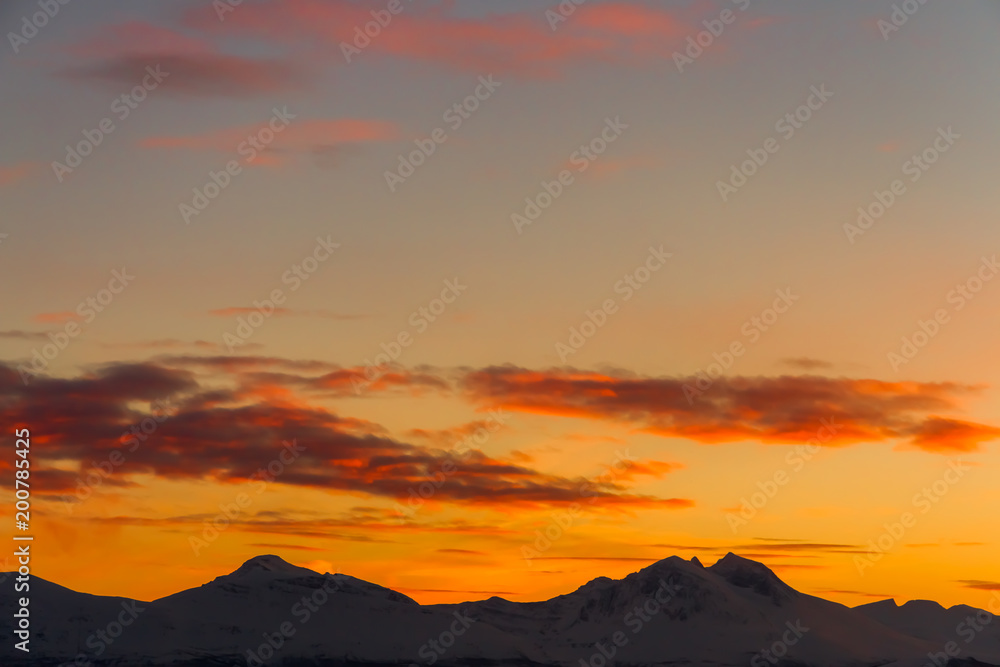 Incredible Sunset In The Bay Of Tromso In Norway Incredible Sunset In The Bay Of Tromso In Norway