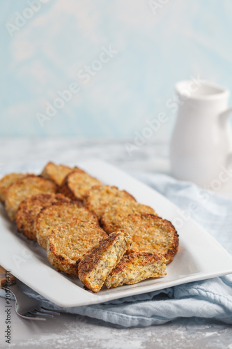 Vegan sweet tofu fritters (pancakes). Healthy vegan food concept.