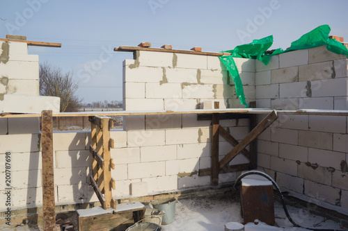 New residential brick house construction