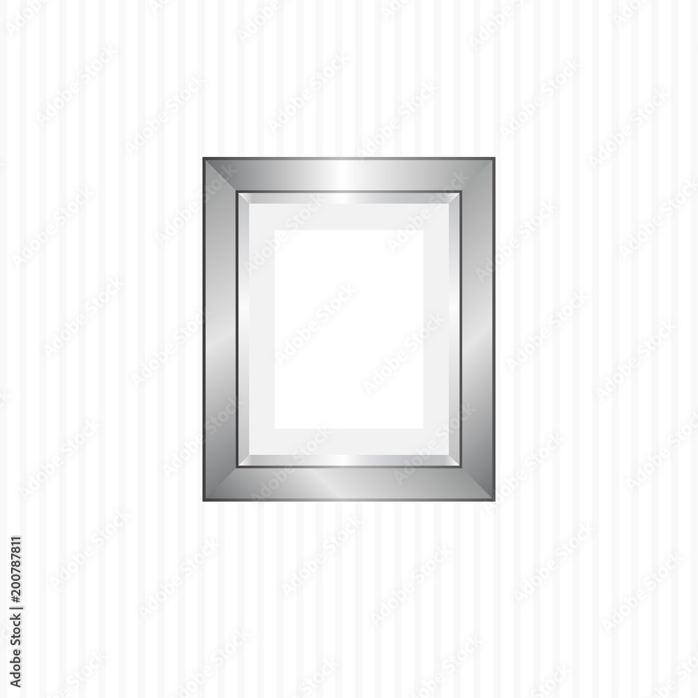 Vector blank silver picture frame hanging on the striped wall Vector blank silver picture frame hanging on the striped wall