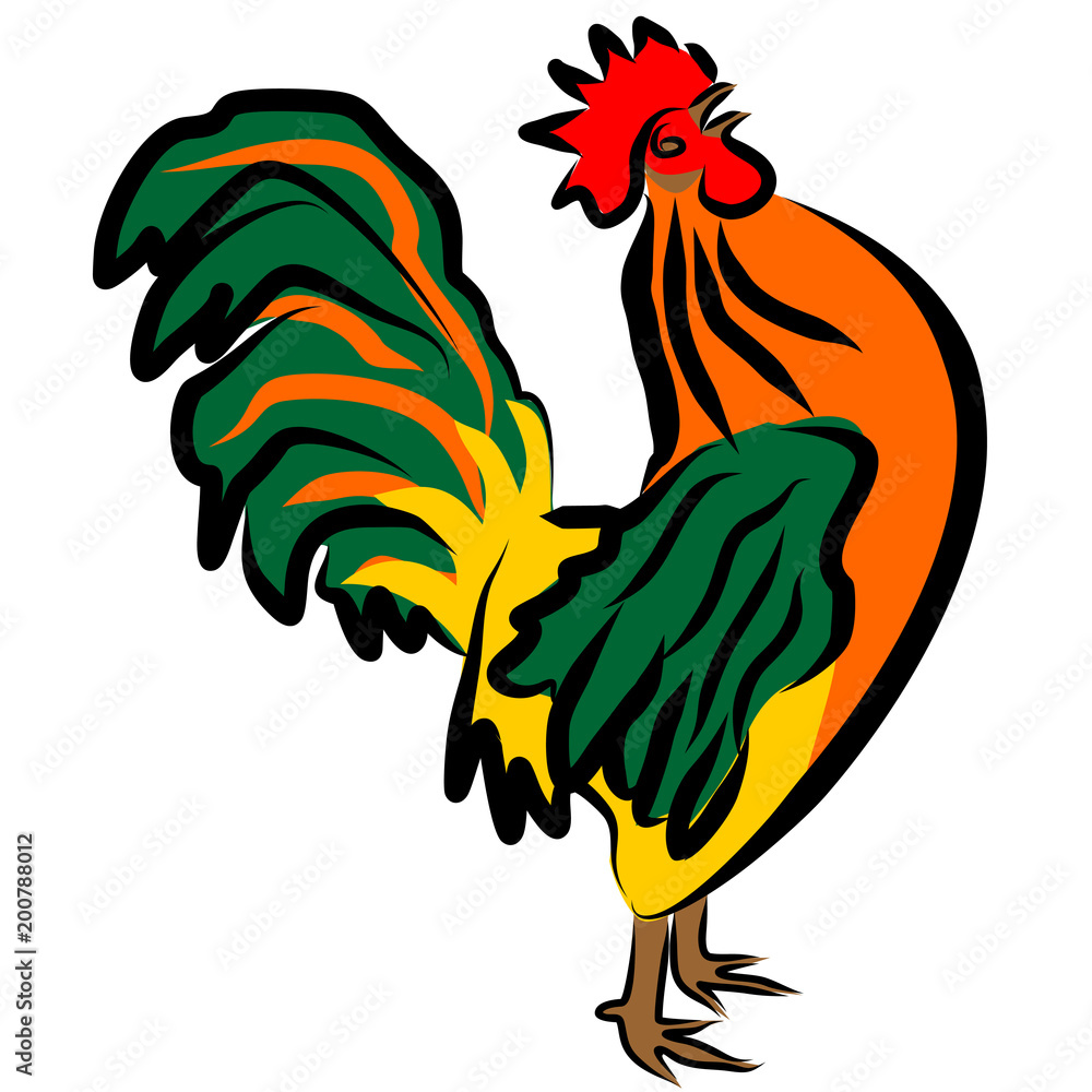 Colorful vector illustration of the crowing cock. Cartoon character rooster  with his head up Stock Vector | Adobe Stock