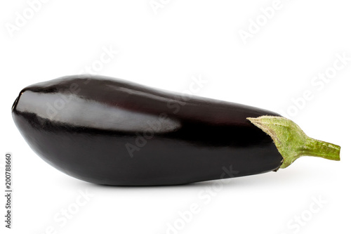 One ripe eggplant on a white, close up.